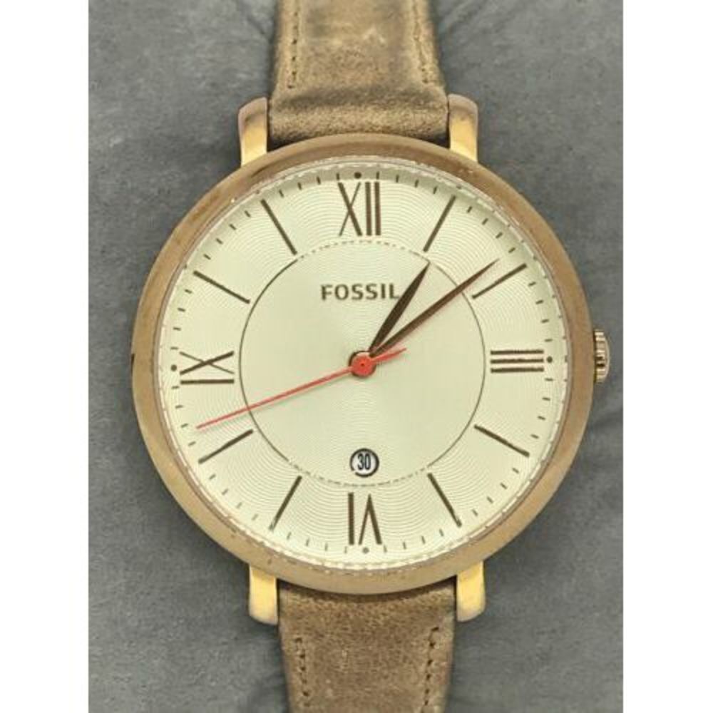 Fossil ES3487 Women's Watch Analog Leather Band Beige Date 36mm Rose Gold D49